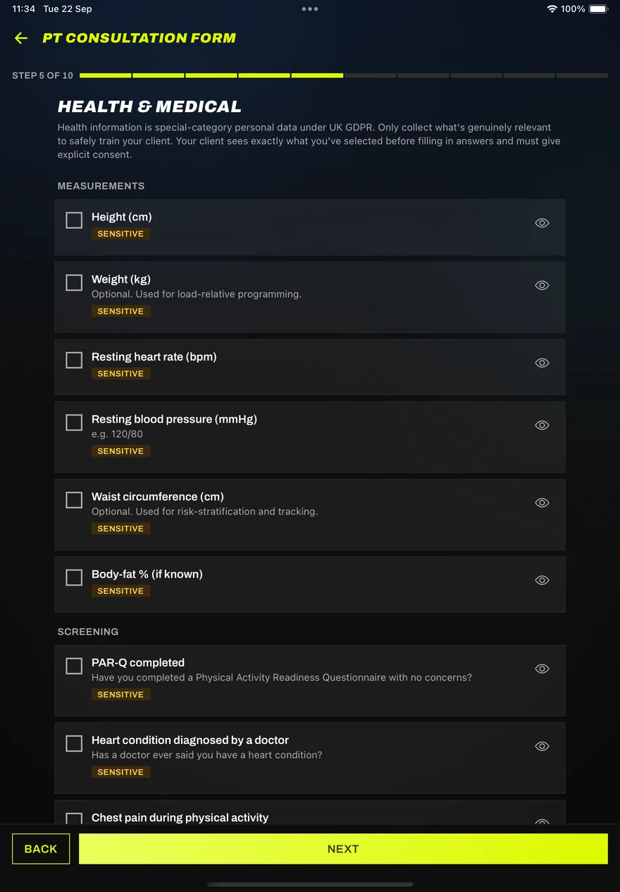 Building a consultation form in Seshman, with sensitive fields marked